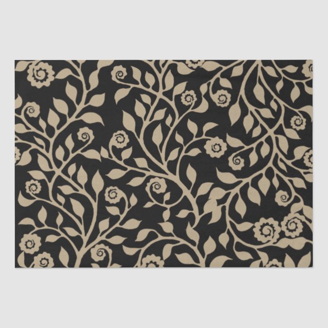 Gipsy Swirls Elegant Floral Pattern Black Beige Tissue Paper (Front)