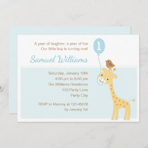 Girafe 1er Invitations d'anniversaire (Boys Balloo