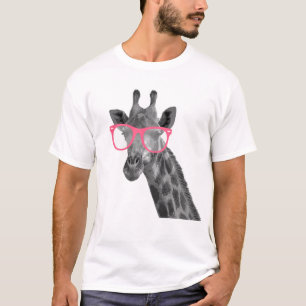 Girafe avec le T-shirt drôle mignon en verre rose