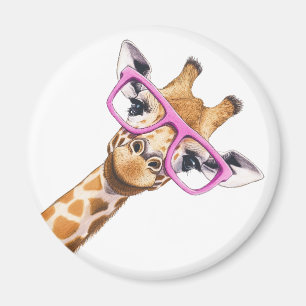 Girafe avec lunettes roses - Magnet animal mignon