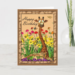 Girafe avec papillon sur la carte d'anniversaire d
