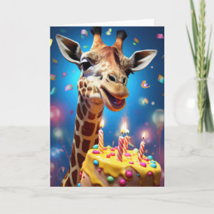Girafe avec un gâteau d'anniversaire - Carte