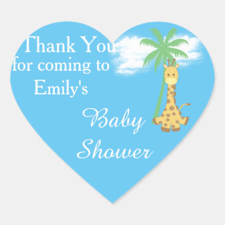 girafe baby shower bleu merci autocollants