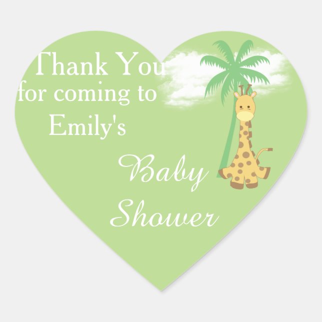 girafe baby shower vert merci autocollants (Devant)