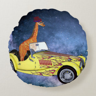 Girafe dans le coussin rond de l'espace