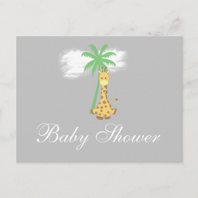 Girafe de Baby Shower sur invitations gris argenté (Devant)