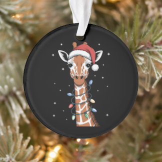 Girafe de Noël Chapeau de Père Noël Lumières de No