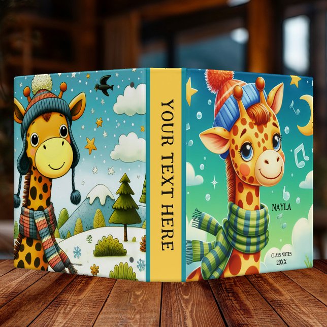 Girafe d'hiver mignonne Retour à l'école Classeur (A cute binder featuring illustrations of giraffes with a warm hat and scarf. Great for school.)