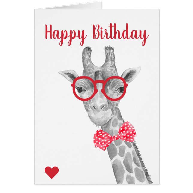Girafe en lunettes et Cravate de cou Anniversaire (Devant)