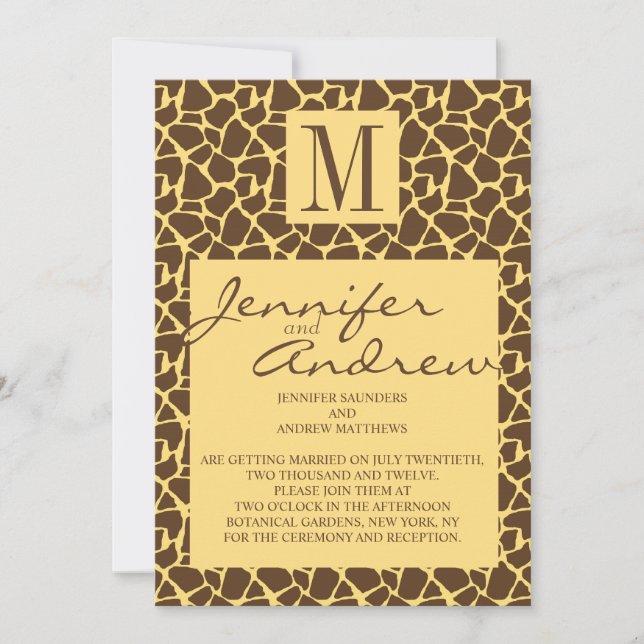 Girafe Motif Faire-part de mariage avec monogramme (Devant)