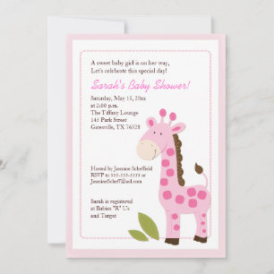 Girafe rose Jungle 5x7 Baby shower Invitation