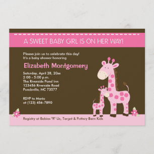 Girafe rose maman et bébé fille douche Invitation