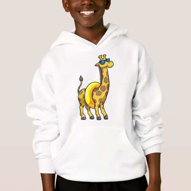 Girafe sur la plage avec anneau de natation et lun (Devant)