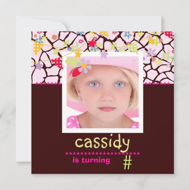 Giraff + Floral Photo / Personalized Party Invites (Front)