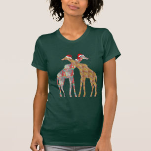 giraff pair santa hat christmas t-shirts wild life