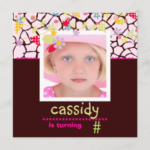 Giraff + photo florale / Invitations de fête perso