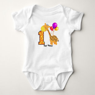 Giraffe 1st Birthday Customize Baby Bodysuit