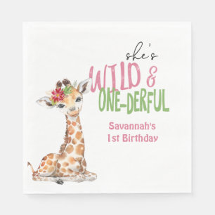 Giraffe 1st Birthday Party Pink Napkin
