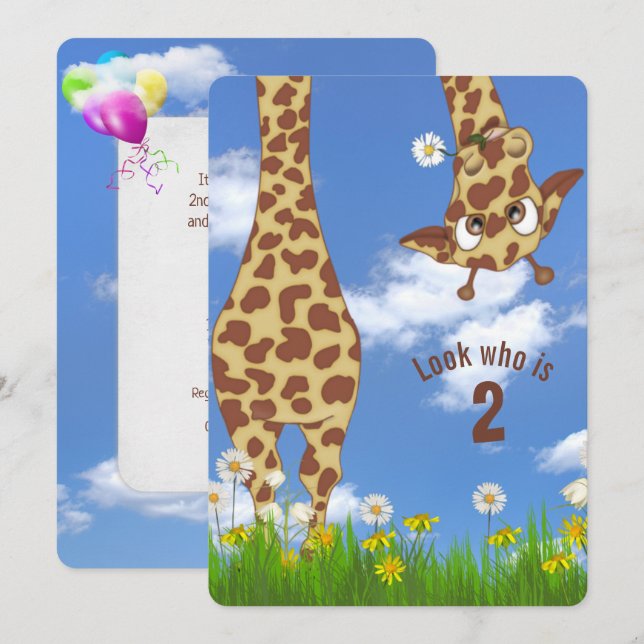 Giraffe 2nd Birthday Party Invitation (Front/Back)