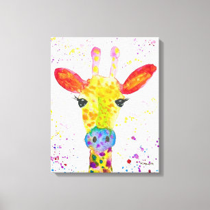 Giraffe Abstract Animals Wild Cute Art Rainbow Canvas Print