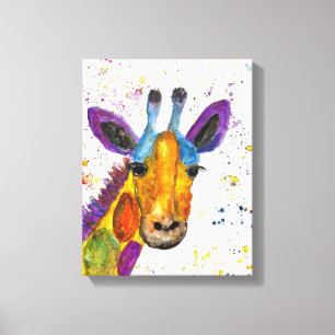 Giraffe Abstract Animals Wild Cute Art Rainbow Canvas Print