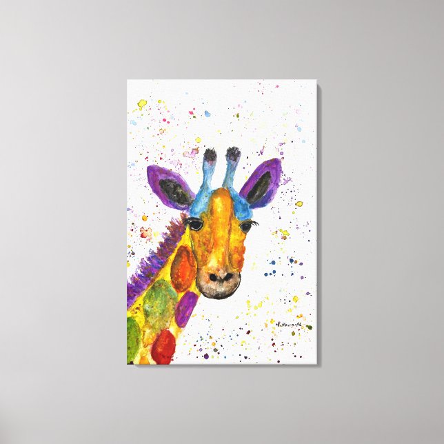 Giraffe Abstract Animals Wild Cute Art Rainbow Canvas Print (Front)