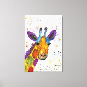 Giraffe Abstract Animals Wild Cute Art Rainbow Canvas Print