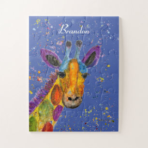 Giraffe Abstract Animals Wild Cute Art Rainbow Jigsaw Puzzle