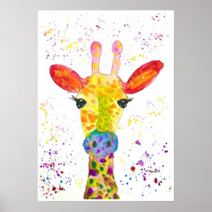 Giraffe Abstract Animals Wild Cute Art Rainbow Poster