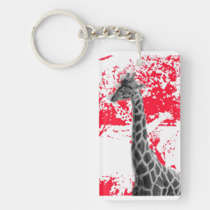 Giraffe, Abstract In Red Keychain