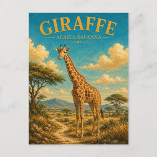 Giraffe Acacia Savanna Watercolor GeoSaga Postcard
