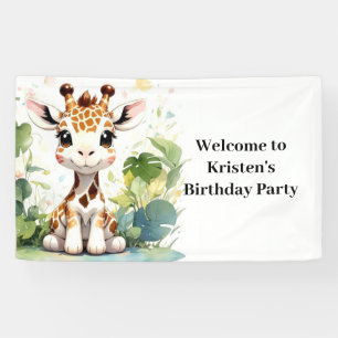 Giraffe Adventure Watercolor Safari Birthday  Banner