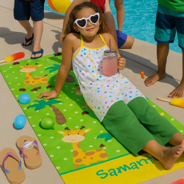 Giraffe Adventure with Palm trees Beach Towel (Creator Uploaded)