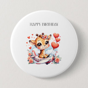 Giraffe Airplane Birthday 3 Inch Round Button