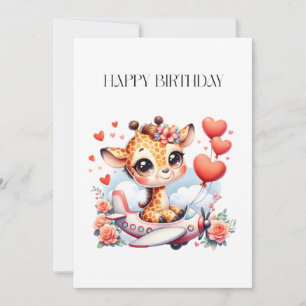 Giraffe Airplane Birthday Announcement