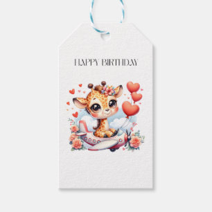 Giraffe Airplane Birthday Gift Tags