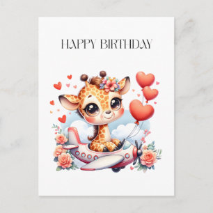 Giraffe Airplane Birthday Holiday Postcard