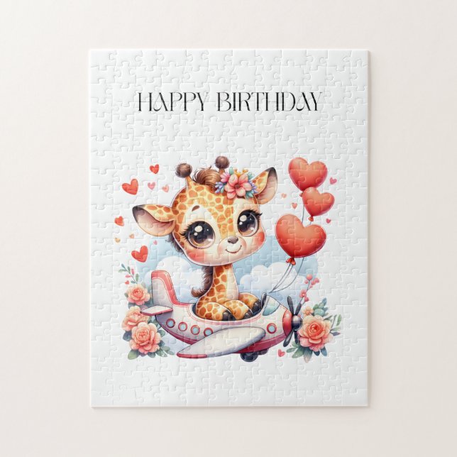 Giraffe Airplane Birthday Jigsaw Puzzle (Vertical)