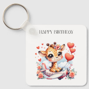 Giraffe Airplane Birthday Keychain