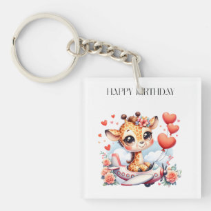Giraffe Airplane Birthday Keychain