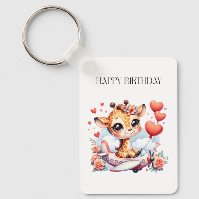 Giraffe Airplane Birthday Keychain (Front)
