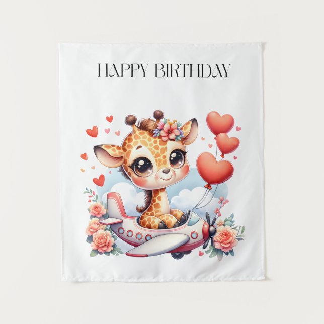 Giraffe Airplane Birthday Tapestry (Front)