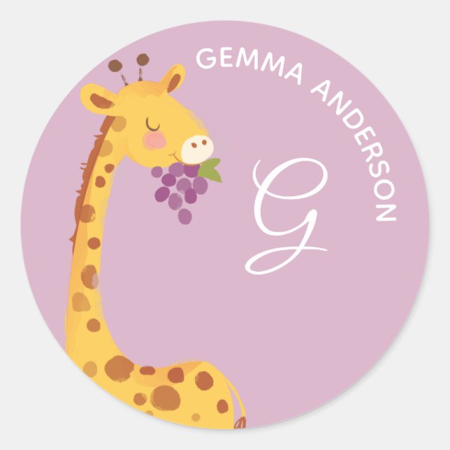 Giraffe • Alphabet Monogram Cute School Daycare Classic Round Sticker (Front)
