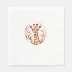 Giraffe Among Cherry Blossoms Circle Art Napkin
