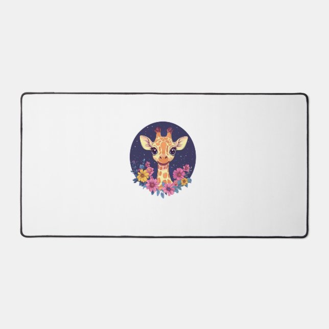 Giraffe Among Flowers Under Starry Night Charm   Desk Mat (Front)