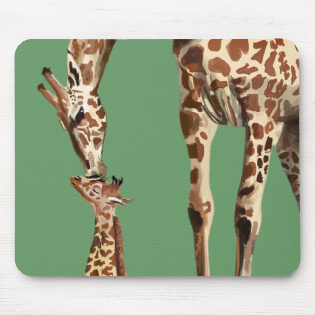 Giraffe and baby calf kissing mouse pad (Front)