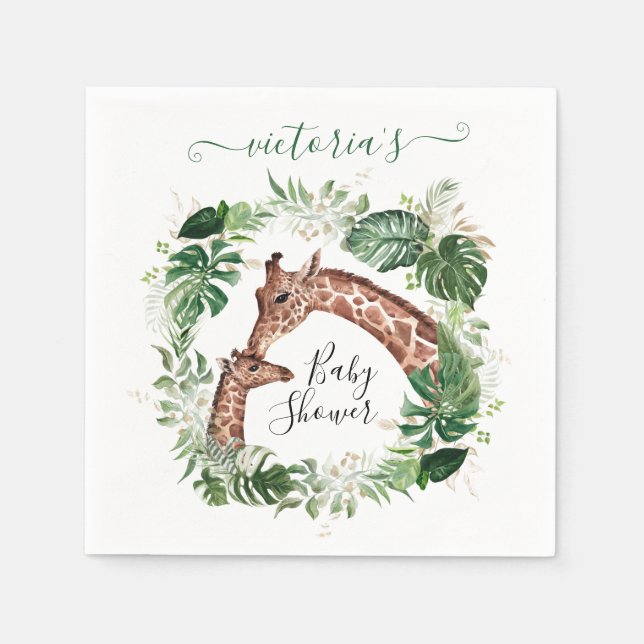 Giraffe and Baby Jungle Baby Shower Napkin (Front)