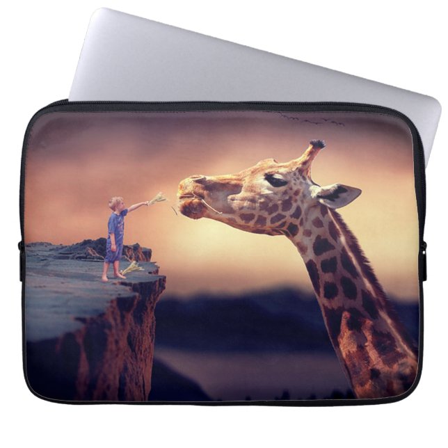 Giraffe and Boy Laptop Sleeve (Front)