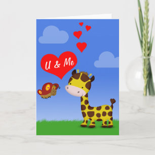 Giraffe and Butterfly in Love Card