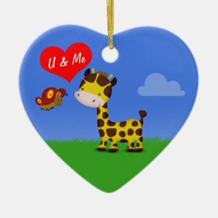 Giraffe and Butterfly in Love Ceramic Ornament